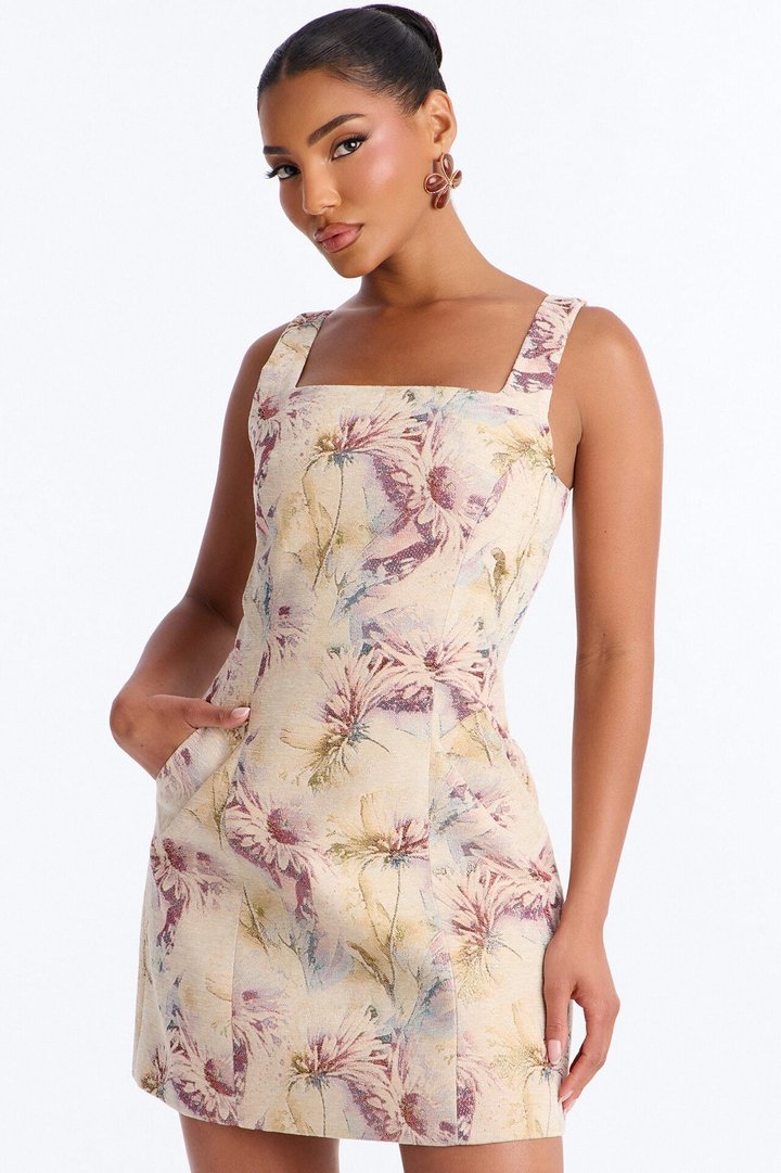 Noelle Floral Jacquard Mini Dress - Natural/Combo