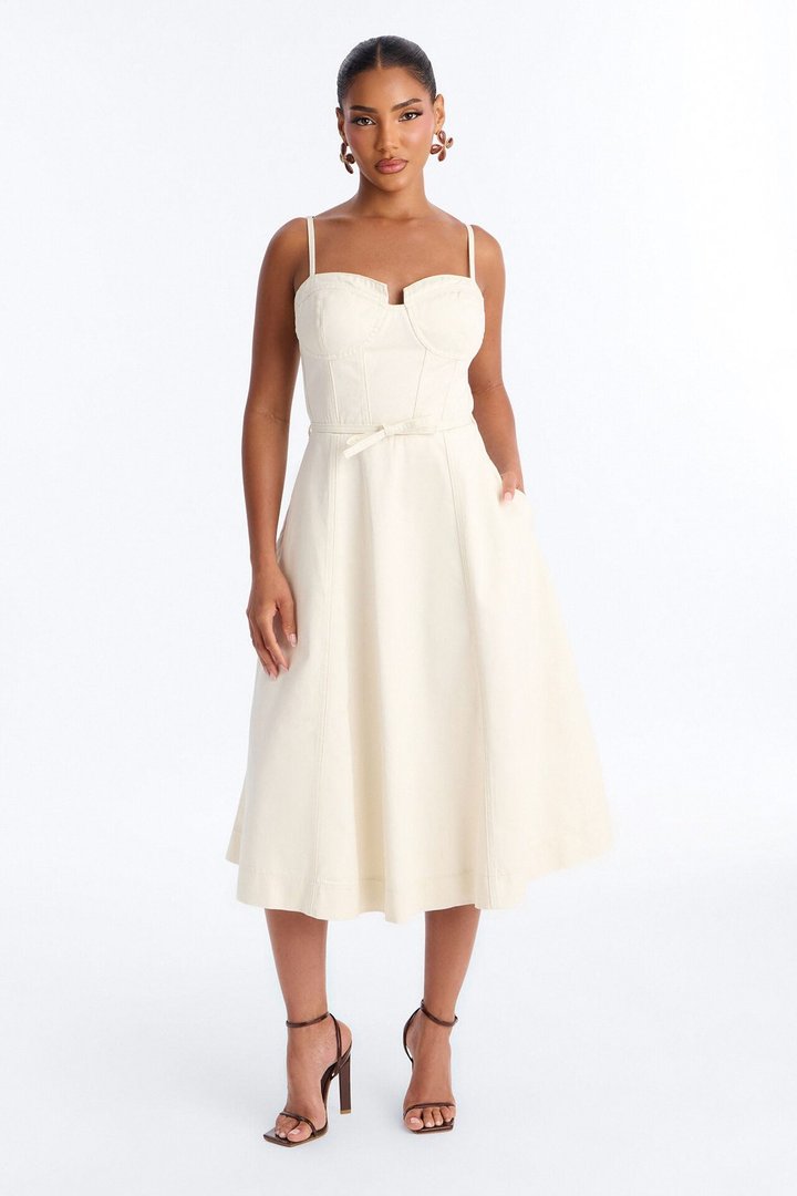 Sweet Chick Denim Midi Dress - White