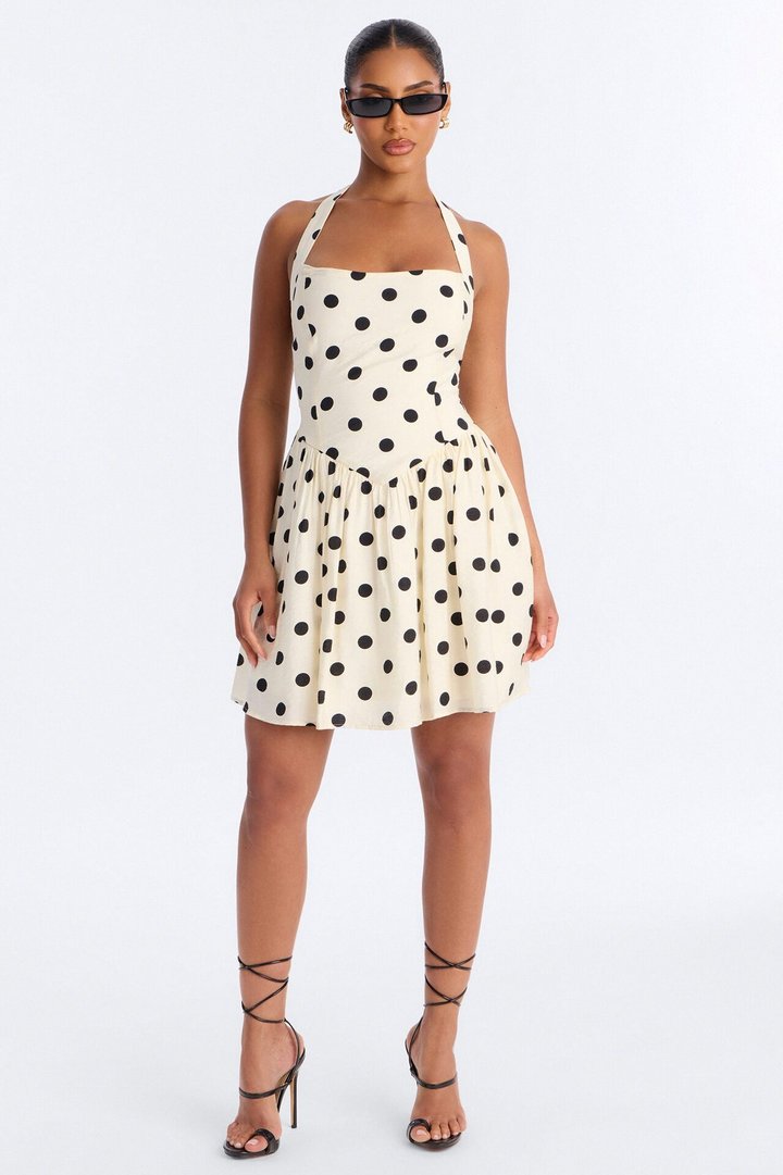 Clara Polka Dot Mini Dress - Cream/combo
