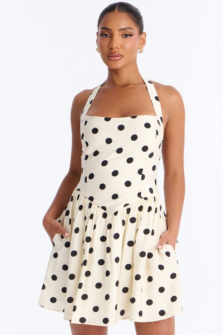 Clara Polka Dot Mini Dress - Cream/combo