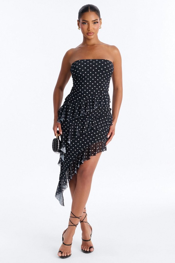 Presley Strapless Mesh Mini Dress - Black/White