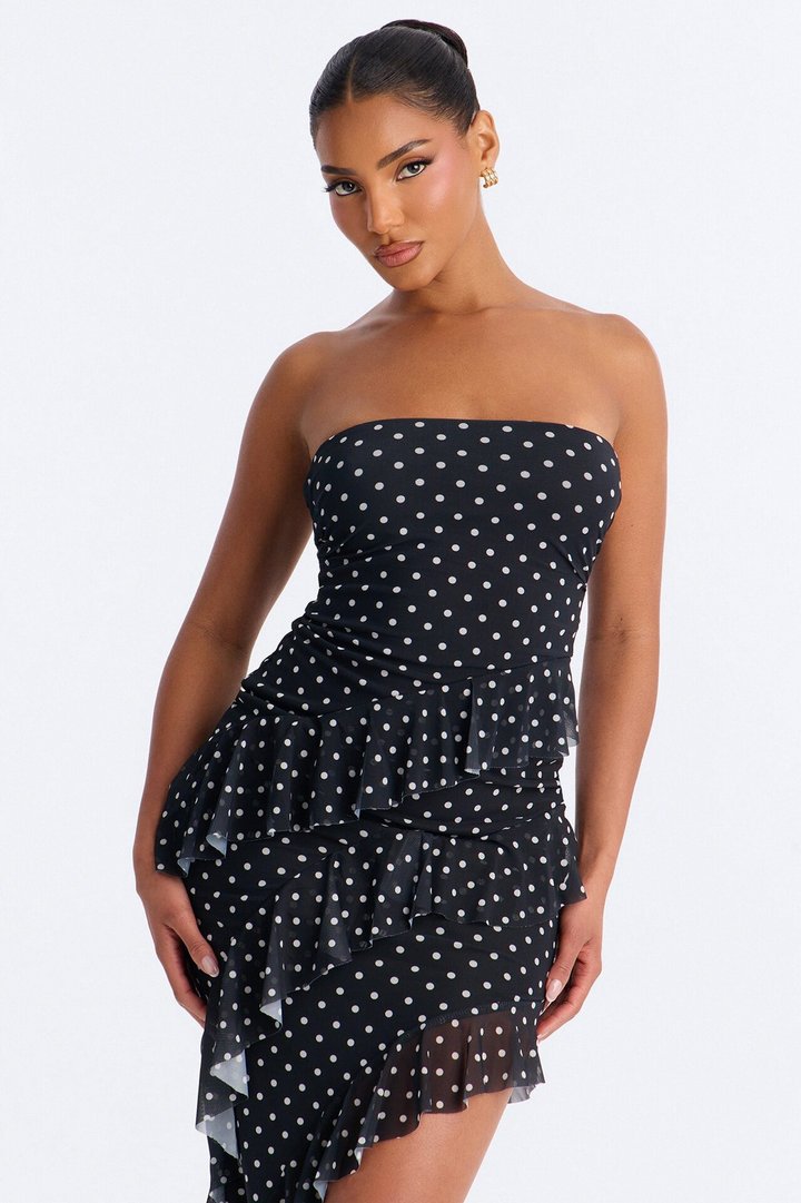 Presley Strapless Mesh Mini Dress - Black/White