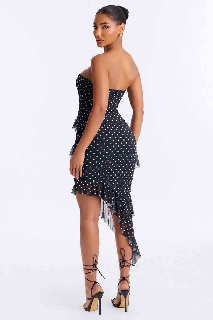 Presley Strapless Mesh Mini Dress - Black/White