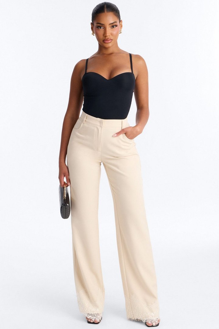 About You Lace Trim Straight Leg Trouser - Bone