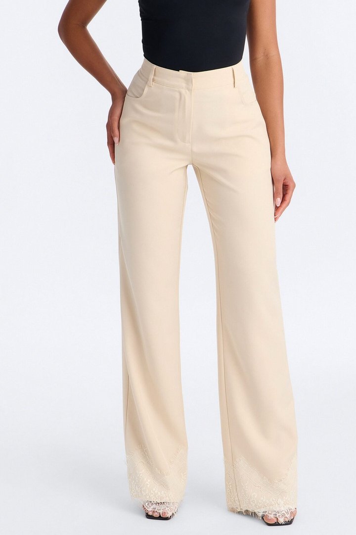 About You Lace Trim Straight Leg Trouser - Bone