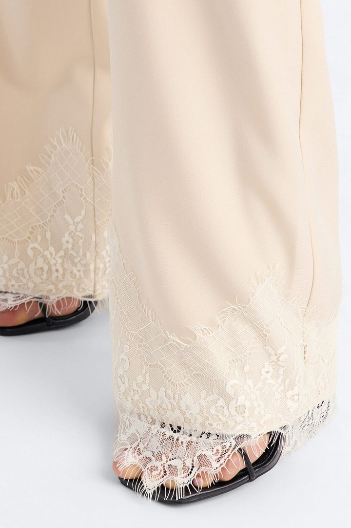 About You Lace Trim Straight Leg Trouser - Bone