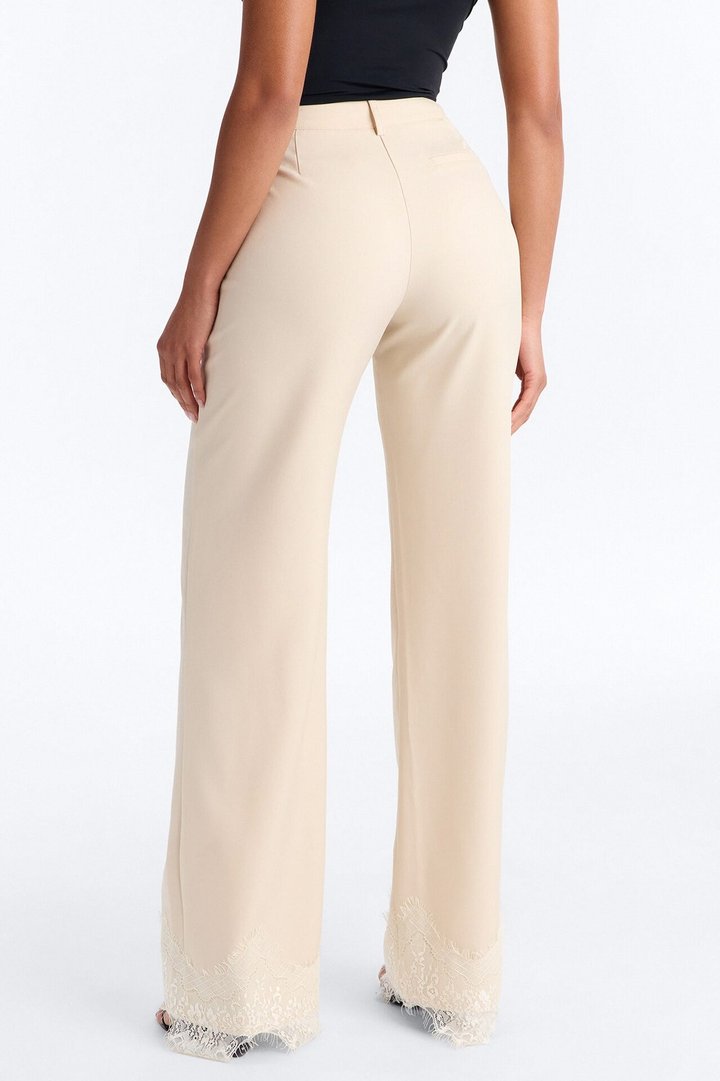 About You Lace Trim Straight Leg Trouser - Bone