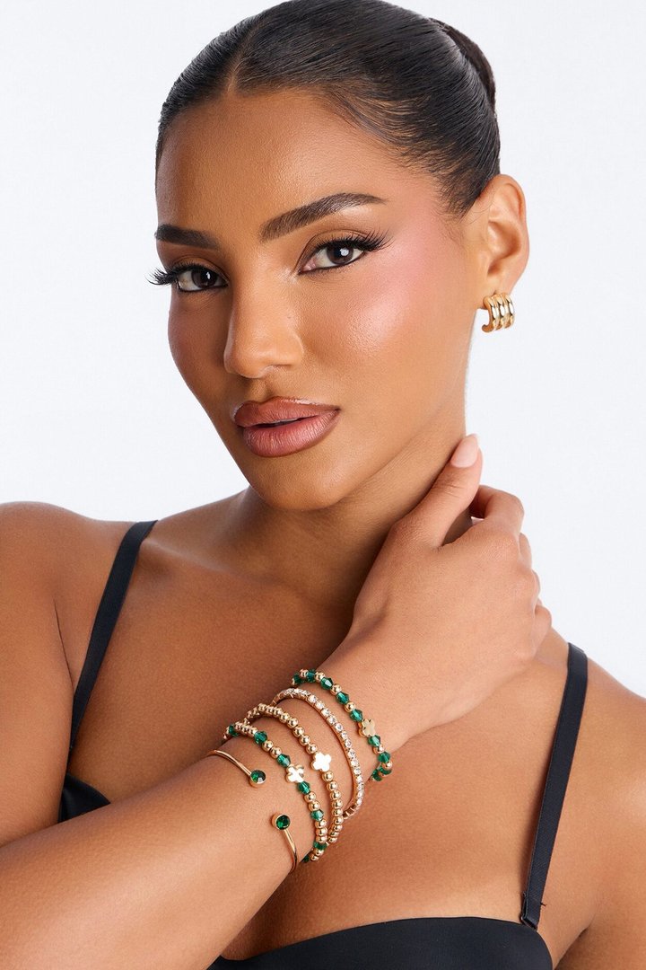 Counting On You 5pc Bracelet Set - Gold/Green
