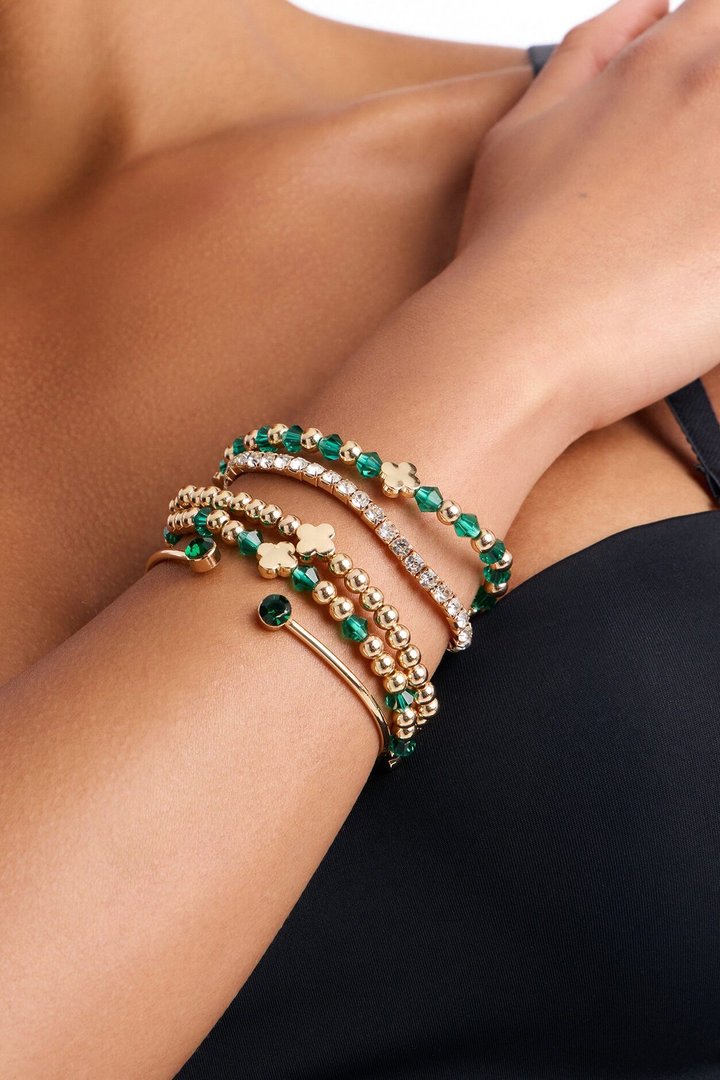 Counting On You 5pc Bracelet Set - Gold/Green