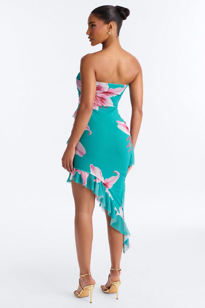 Presley Strapless Mesh Mini Dress - Teal/combo