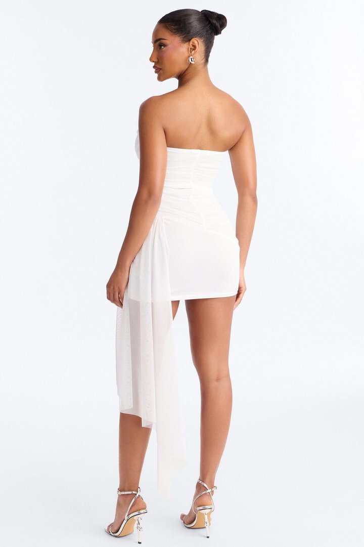 Dominique Draped Mesh Mini Dress - White