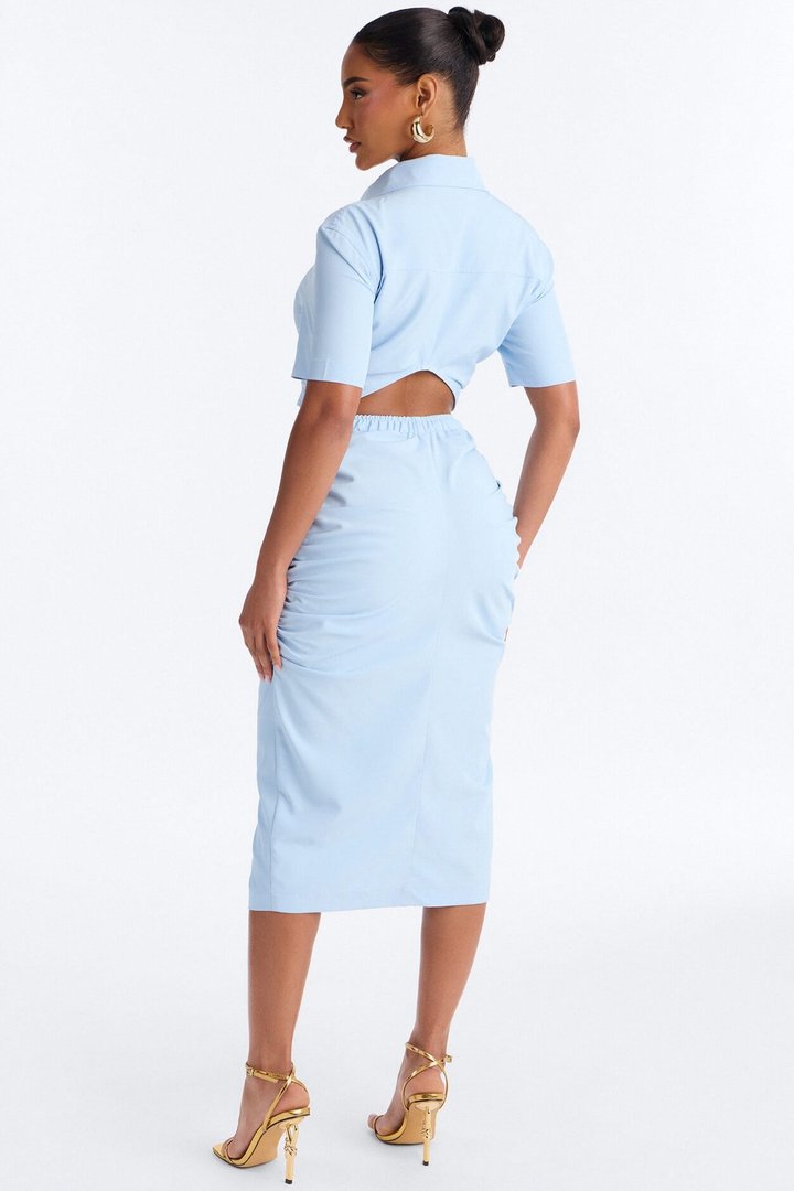 Jennifer Collared Midi Dress - Light Blue