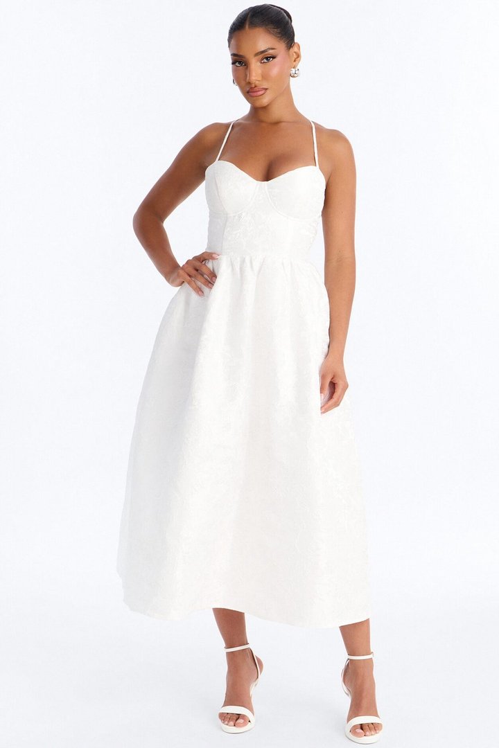 Living A Fairytale Jacquard Midi Dress - White