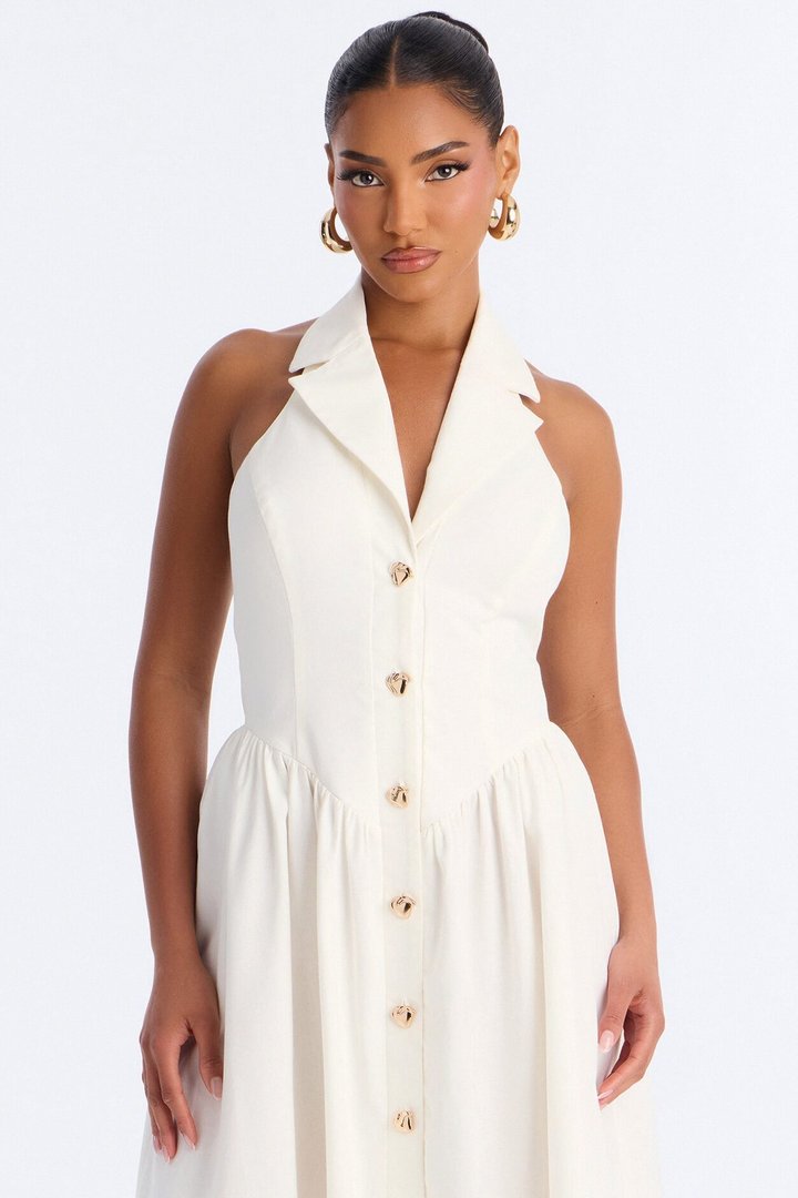 Giselle Collar Halter Midi Dress - White