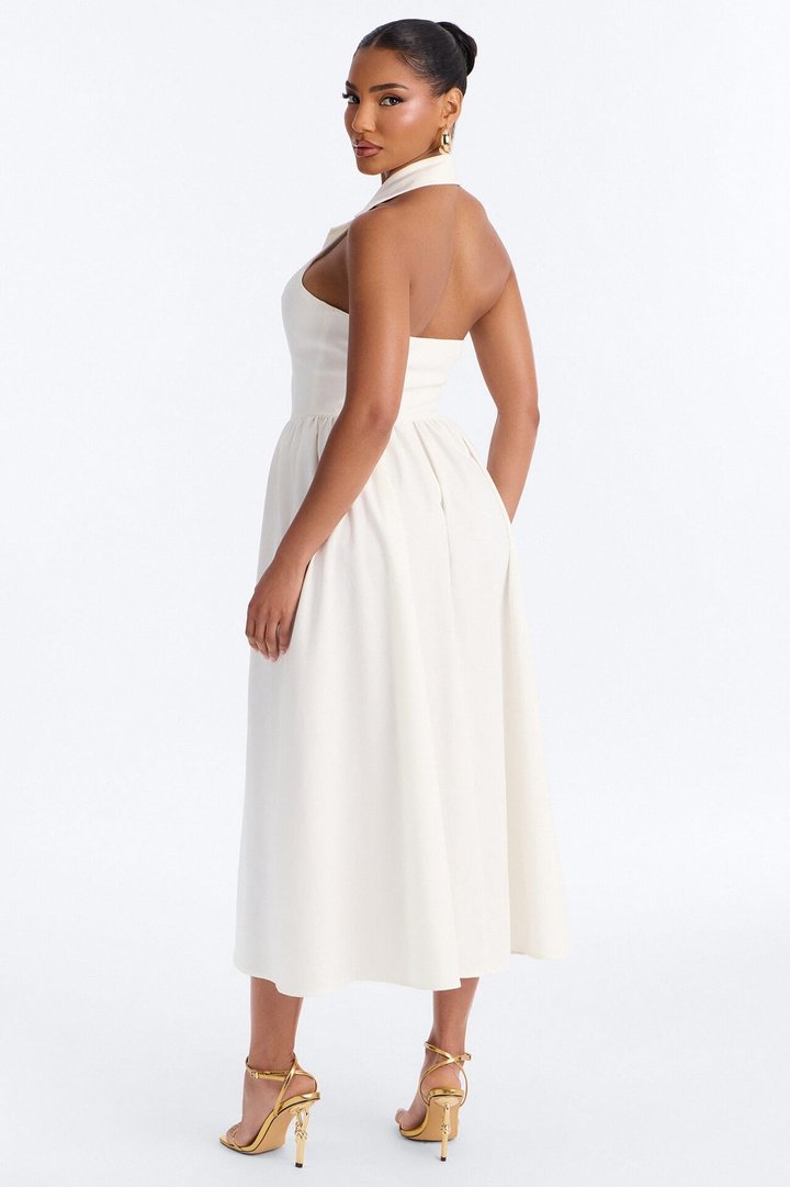 Giselle Collar Halter Midi Dress - White