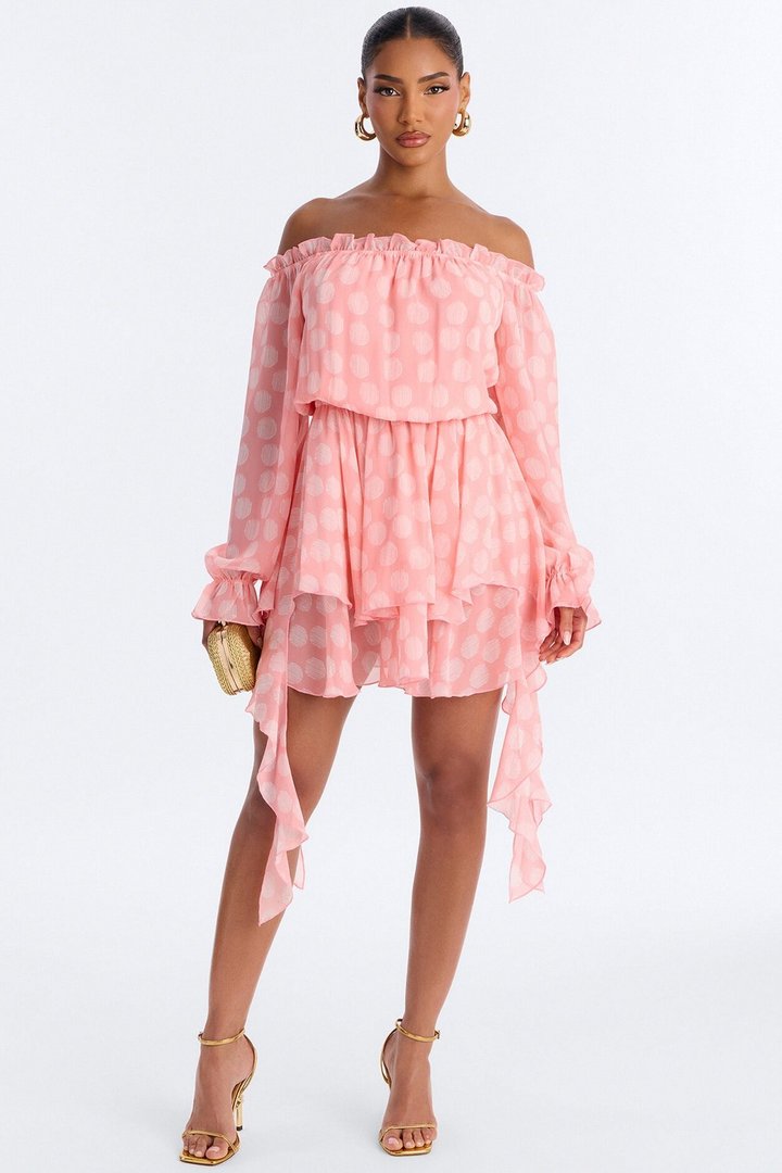 Bailey Off Shoulder Chiffon Mini Dress - Pink/combo