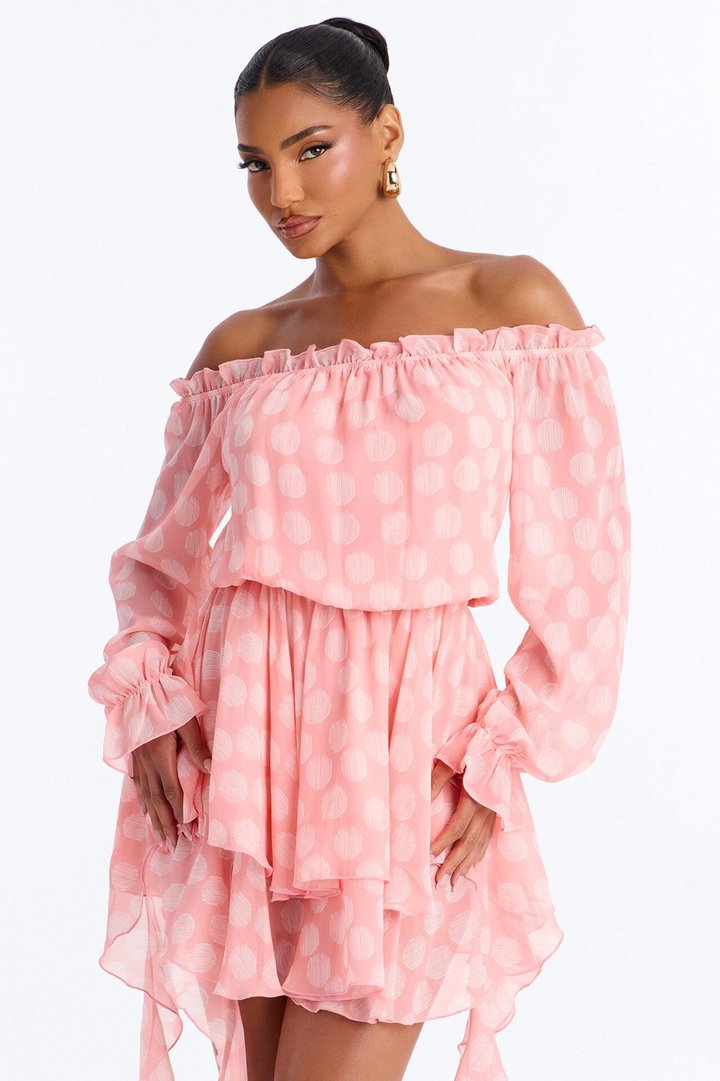 Bailey Off Shoulder Chiffon Mini Dress - Pink/combo