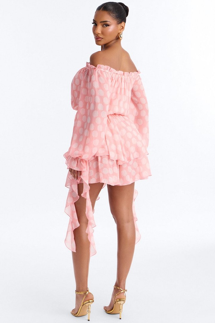 Bailey Off Shoulder Chiffon Mini Dress - Pink/combo