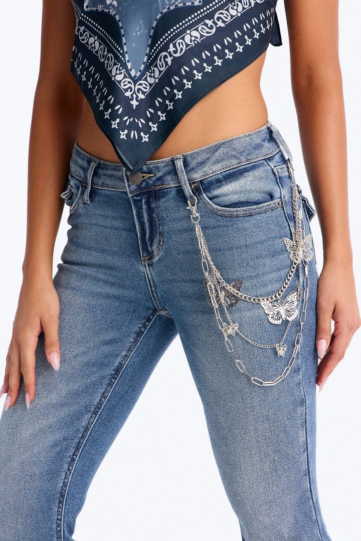 Winged Drip Butterflies Pant Chain - Silver