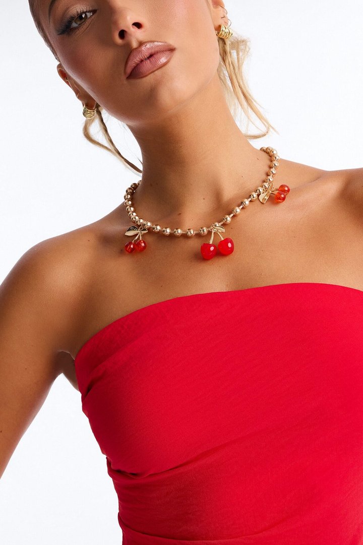 Cherry Sorbet Charm Necklace - Gold/Red
