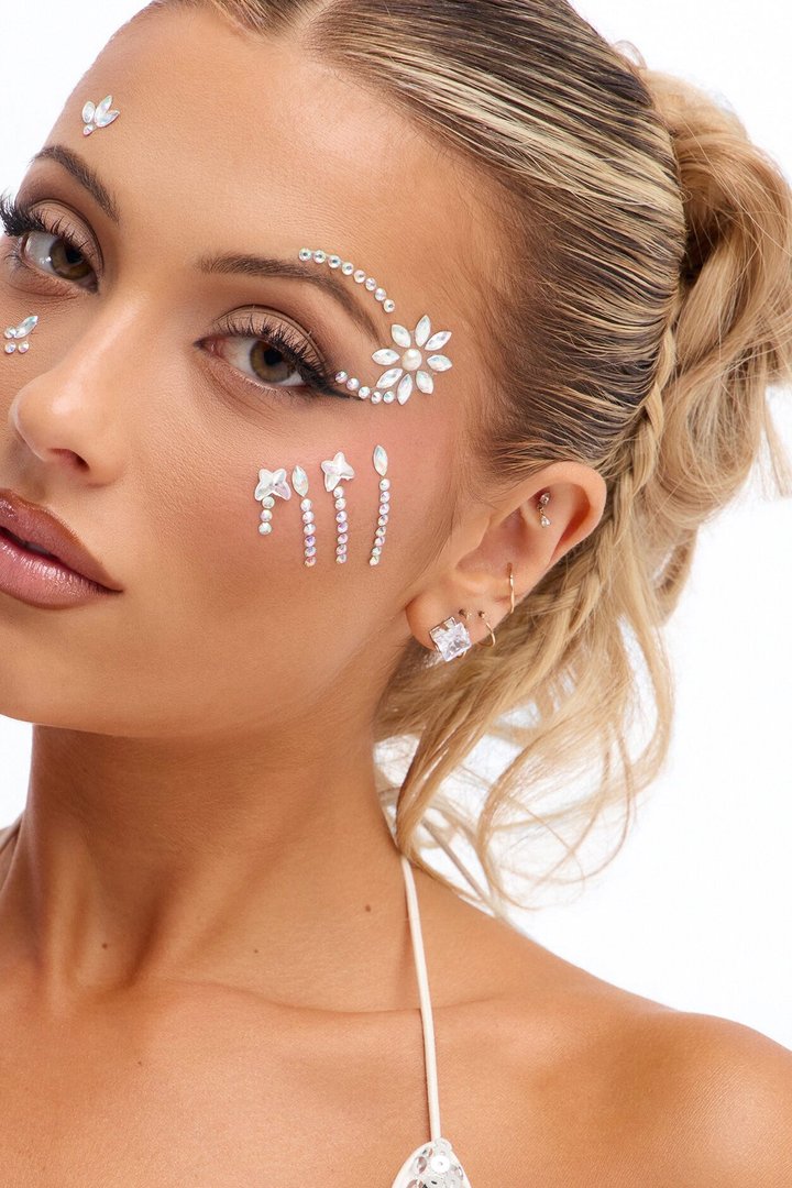 Sparkling Flower Eye Gem Stickers - Clear