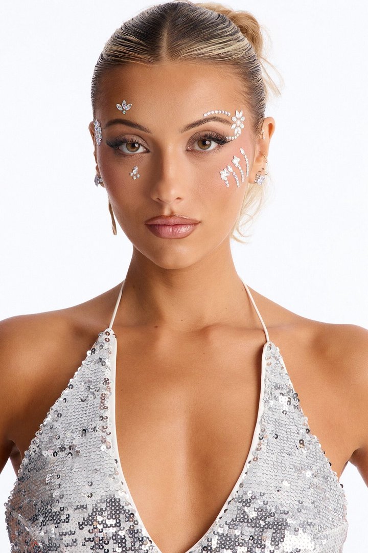 Sparkling Flower Eye Gem Stickers - Clear