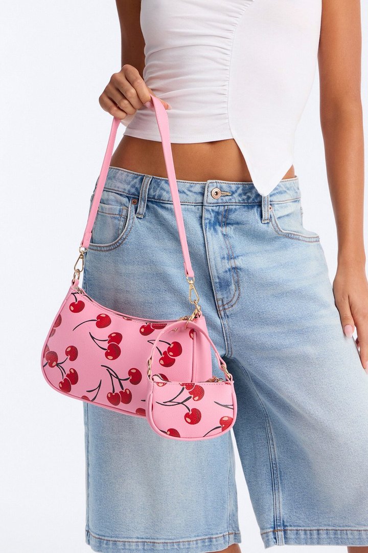 Just Like A Cherry Faux Leather Shoulder Handbag - Pink