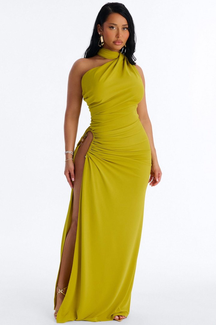 Jasmyn High Slit Maxi Dress - Chartreuse