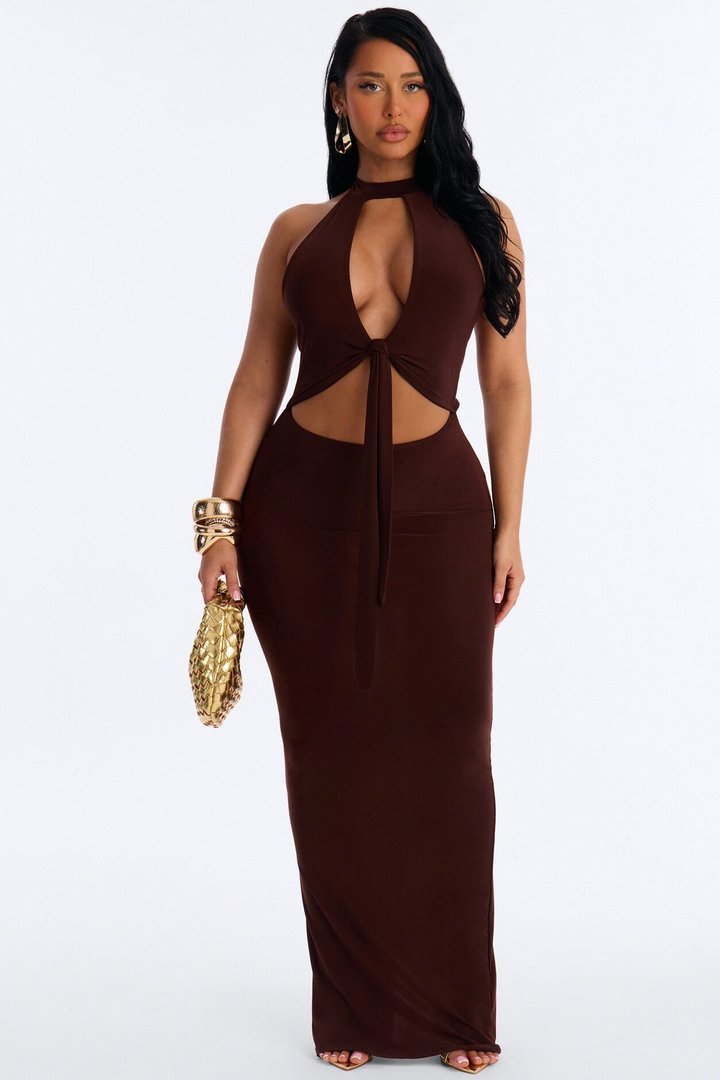 Sylvie Ruched Maxi Dress - Chocolate