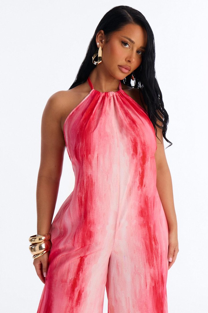 Sunset Hour Halter Wide Leg Jumpsuit - Pink