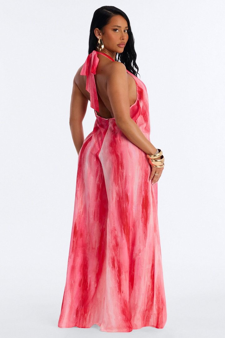 Sunset Hour Halter Wide Leg Jumpsuit - Pink