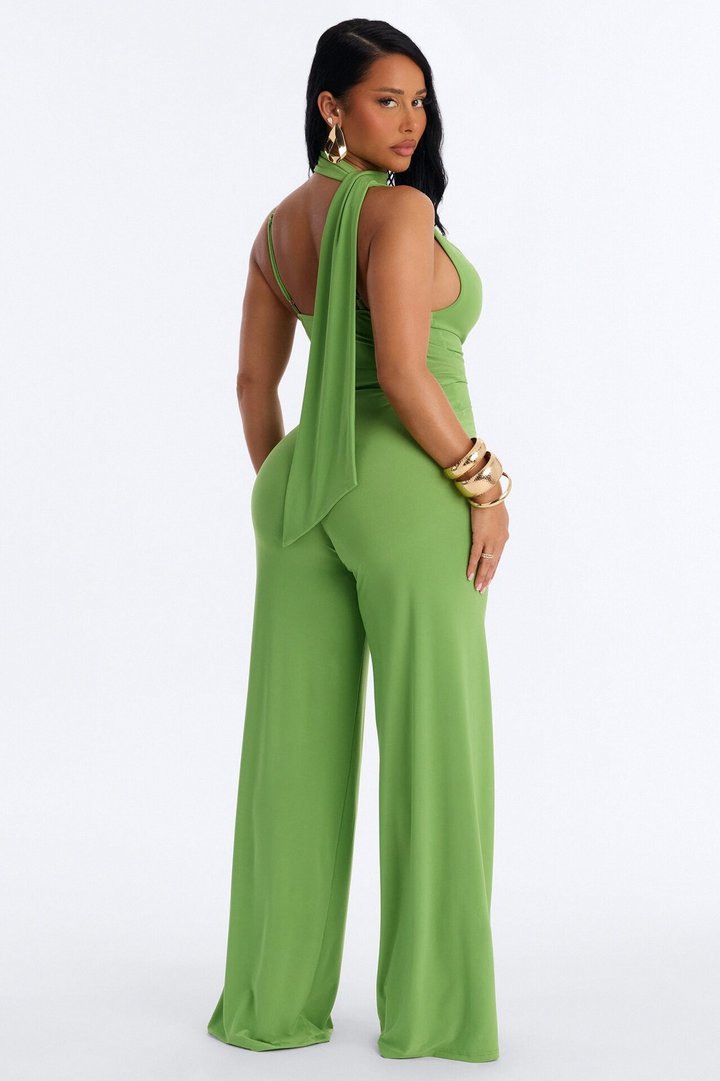 Maliyah Draped Scarf Wide Leg Jumpsuit - Green