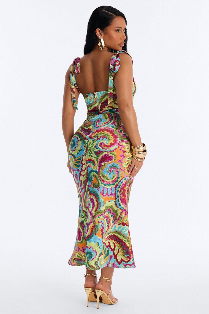 Electric Feel Satin Maxi Dress - Multi Color