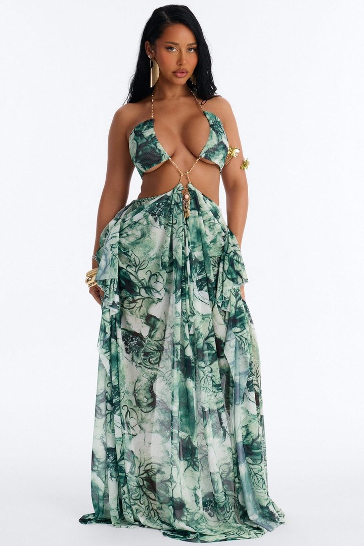 Ella Tie Dye Mesh Maxi Dress - Green