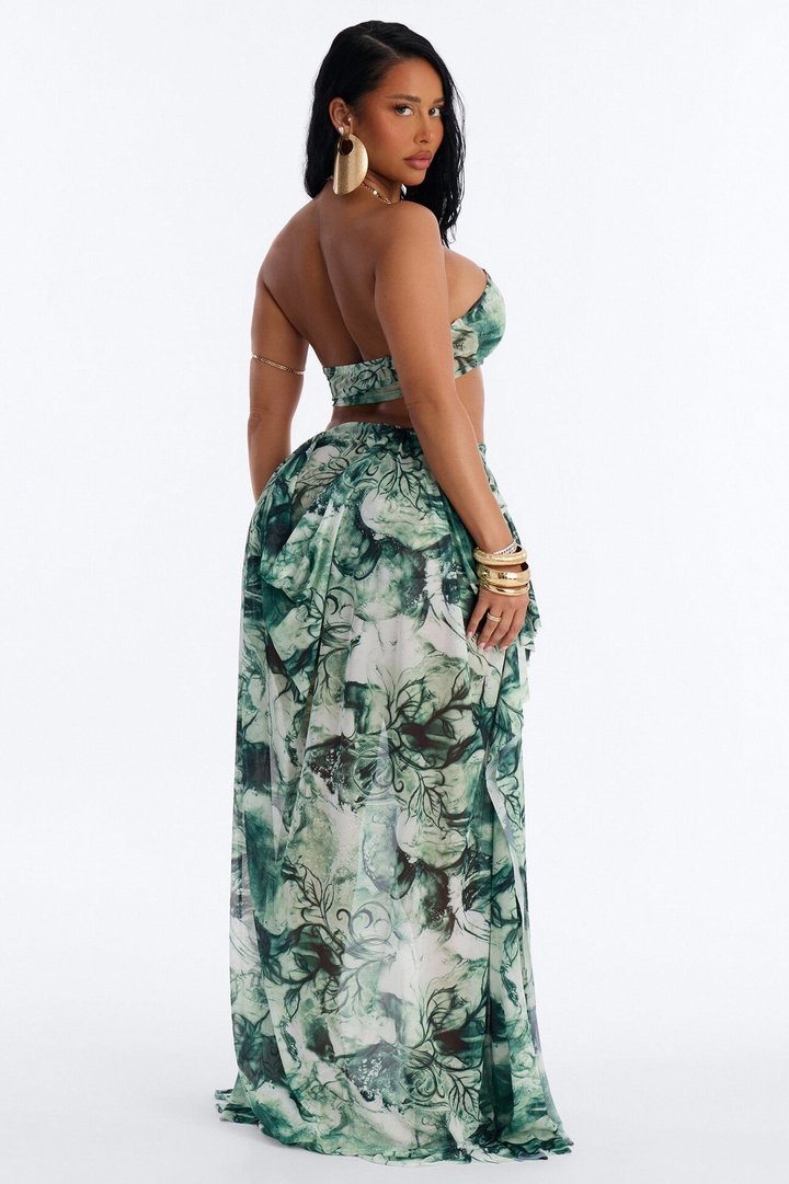 Ella Tie Dye Mesh Maxi Dress - Green