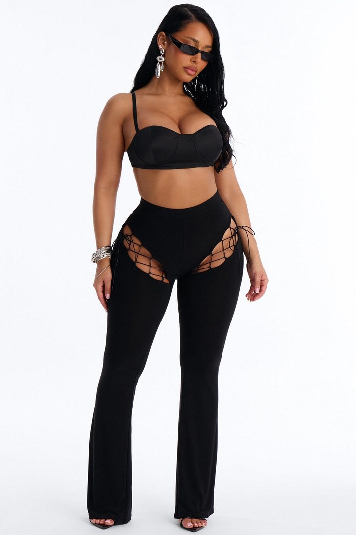 Demi Lace Up Flare Pant 33″ - Black