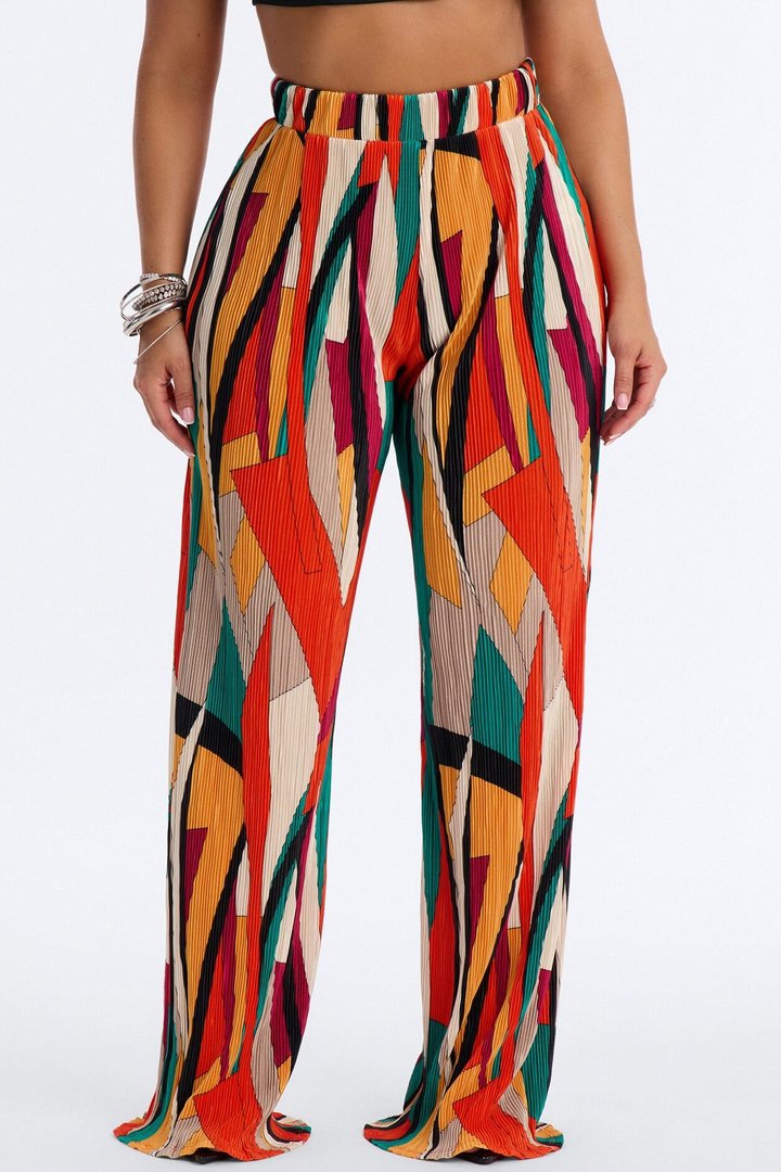 Pure Bliss Printed Plisse Pant - Orange/combo