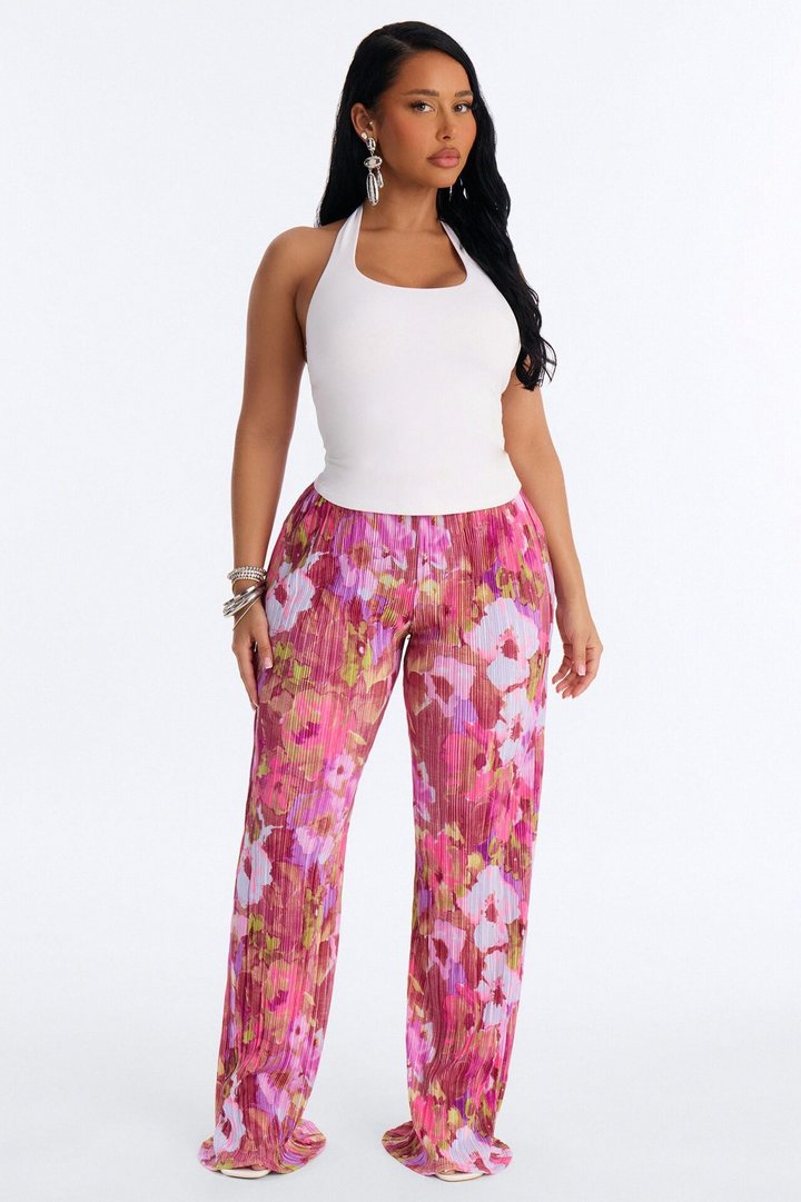 Pure Bliss Printed Plisse Pant - Purple/combo
