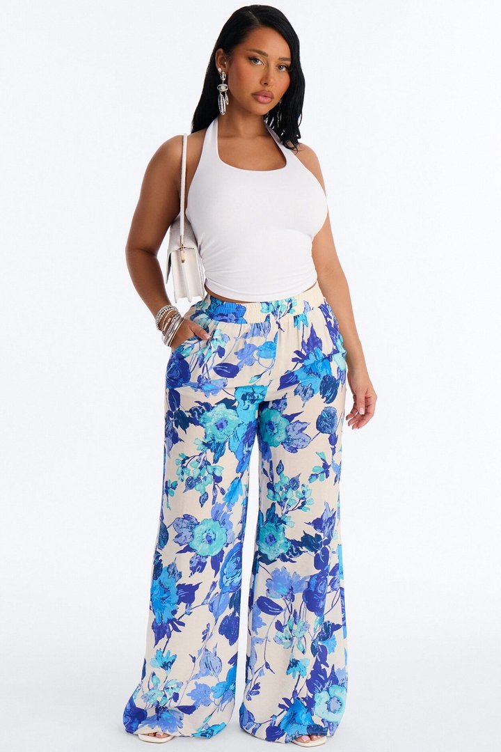 Sweet Bloom Wide Leg Pant - Blue