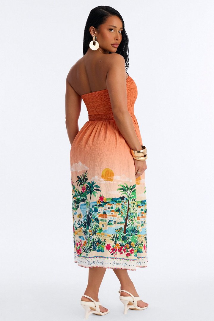 Courtney Printed Midi Dress - Orange/combo