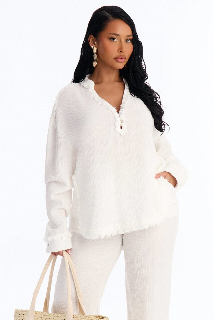 Isabella Gauze Wide Leg Pant Set - White