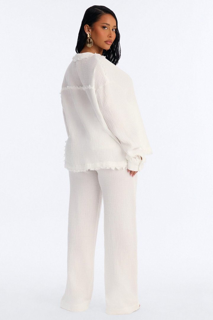 Isabella Gauze Wide Leg Pant Set - White