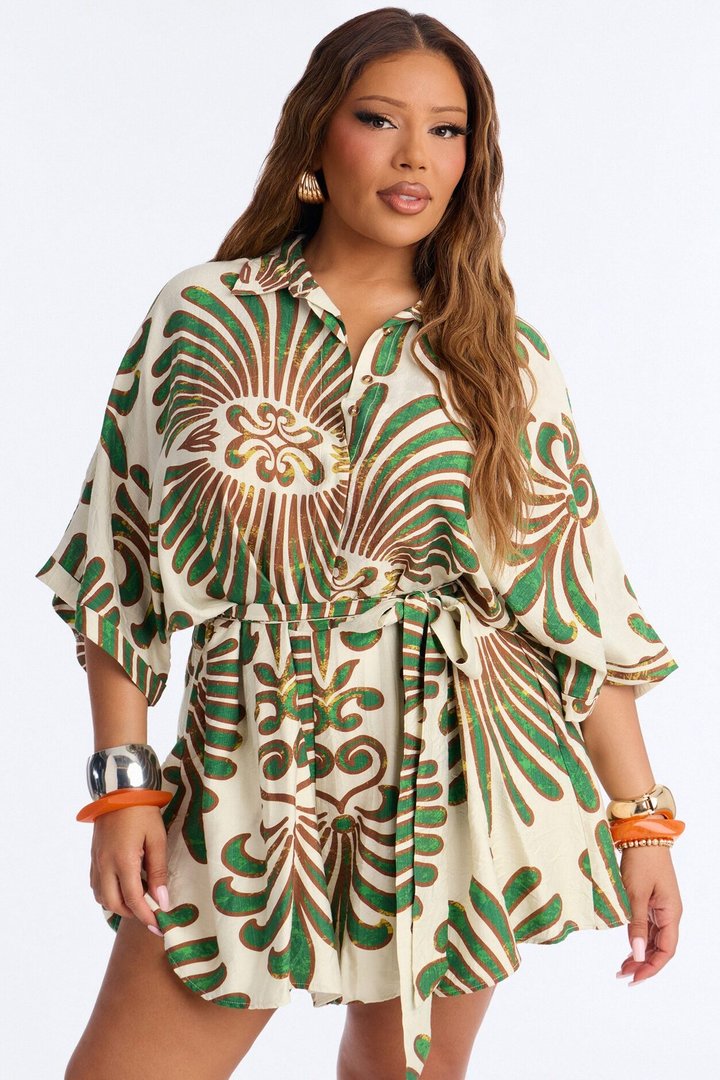 On Island Time Tropical Romper - Green/combo
