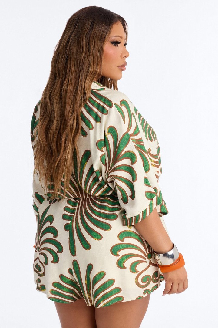 On Island Time Tropical Romper - Green/combo