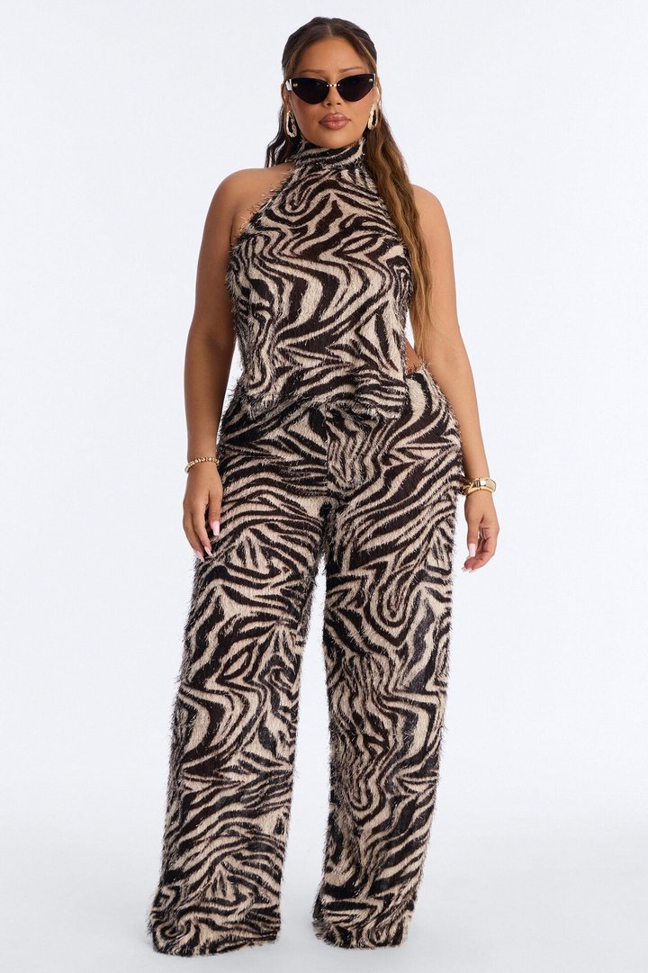 Anaya Textured Knit Abstract Low Rise Pant - Black/combo