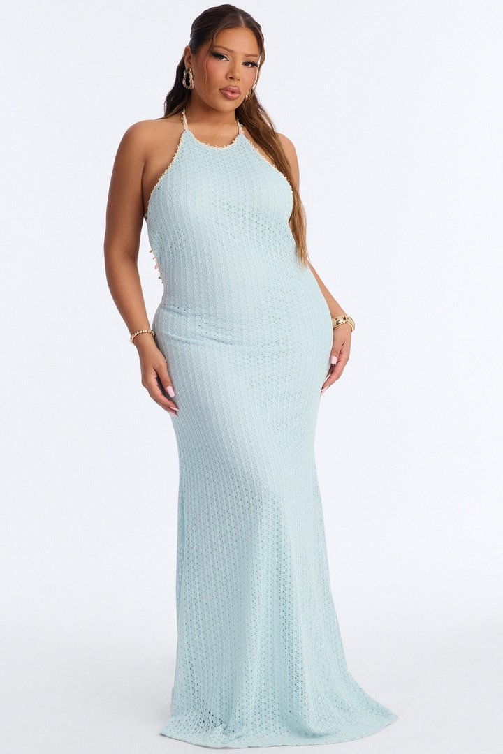 Remi Backless Crochet Maxi Dress - Blue