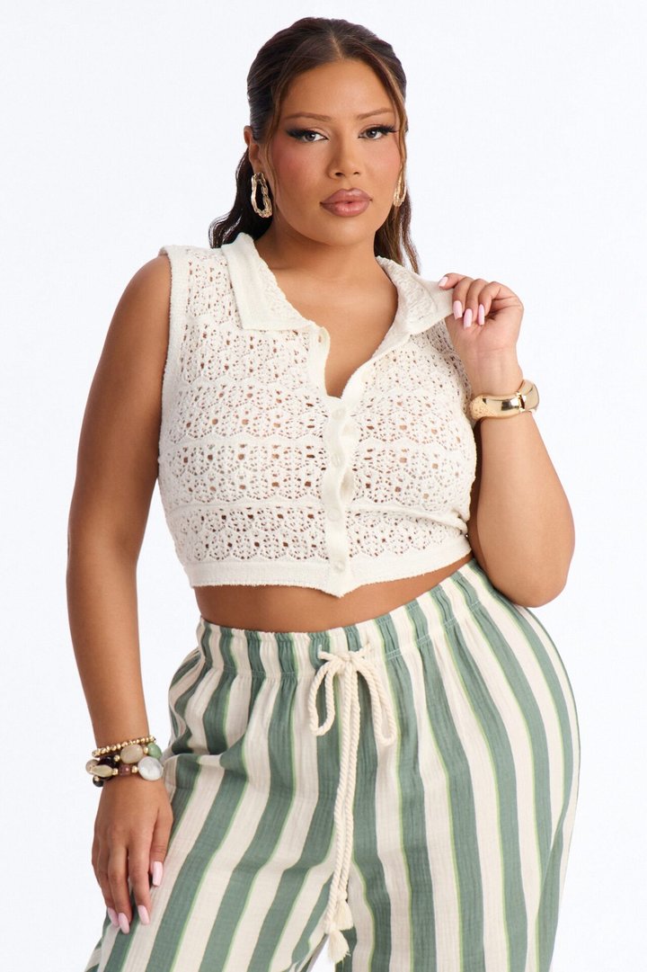 Rhiannon Cropped Crochet Vest Top - Cream