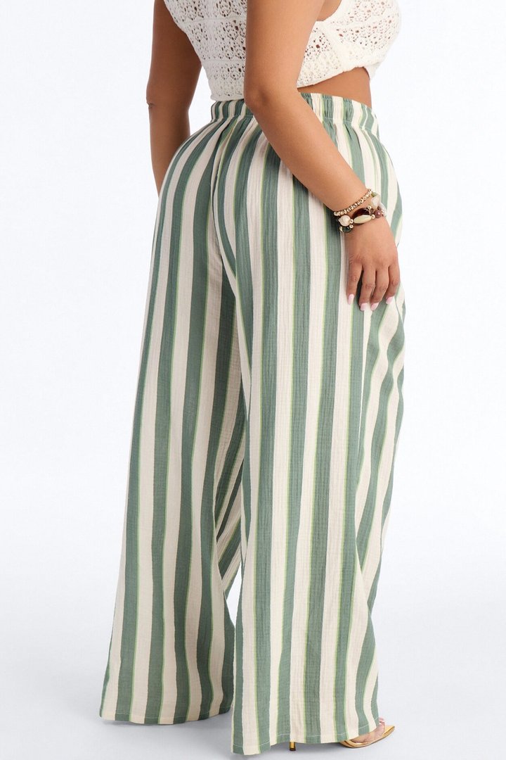 Tea Time Stripe Wide Leg Pant - Sage/combo