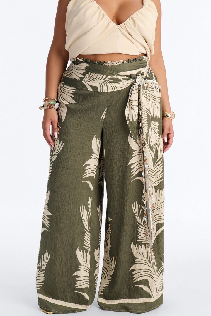 On Boho Mode Embellished Scarf Wrap Low Rise Pant - Green/combo