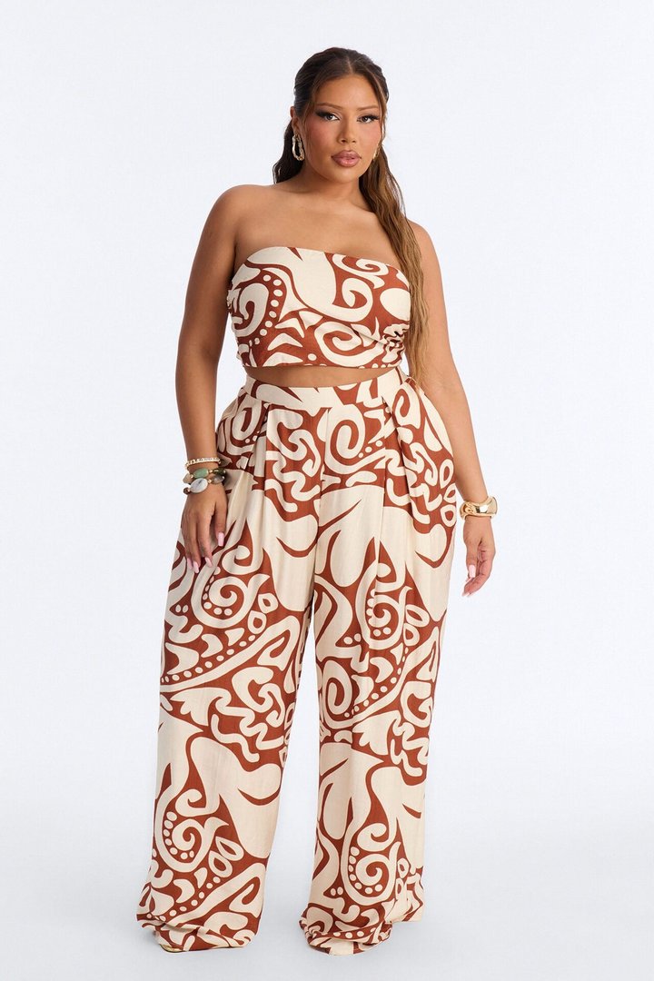Sienna Strapless Pant Set - Brown/combo